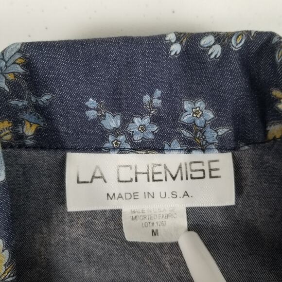 La Chemise Blue Tan Yellow Floral Jeans Style Jacket Shacket Vintage USA Medium - Picture 4 of 5